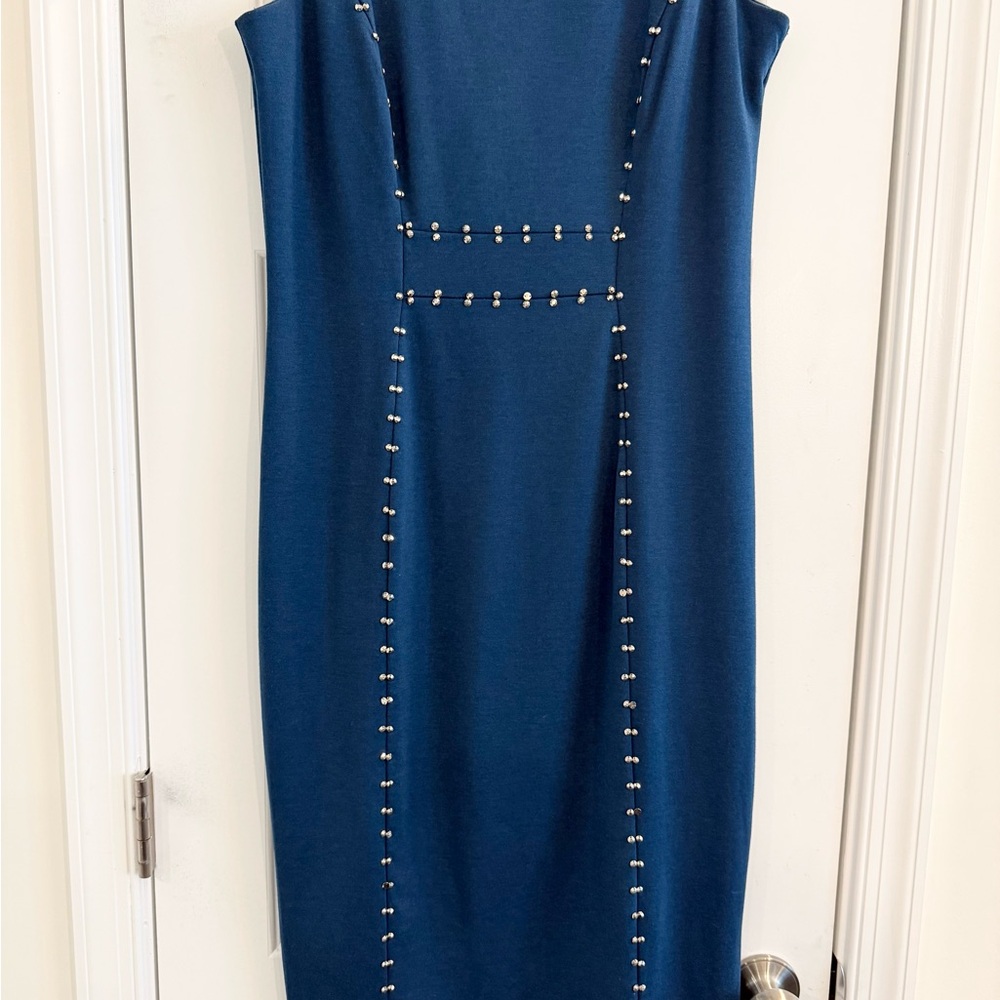 Studded Teal Cocktail Bodycon Sheath Dress Wedding Guest Size 10 - Picture 4 of 8